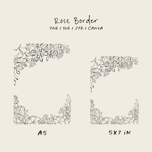 Puede incluir: Dos dibujos en blanco y negro de bordes de rosas. El borde de la izquierda está etiquetado como "A5" y el borde de la derecha está etiquetado como "5x7 in".