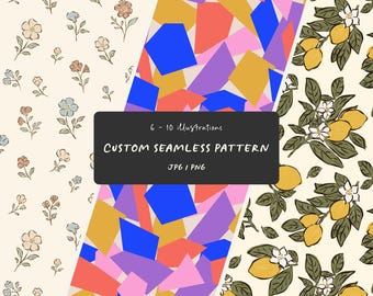 Exclusive custom seamless pattern with 6-10 full color illustrations. Custom design for textiles, wallpaper, branding, marketing, stationery