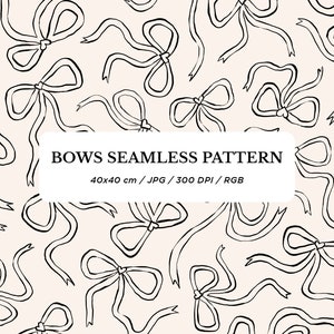 Puede incluir: Un patrón sin costuras con lazos dibujados a mano en blanco y negro sobre un fondo beige claro. El patrón es de 40x40 cm y 300 DPI.
