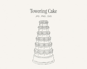 Towering Wedding Cake Illustration. Tiered Cake Clipart for Events and Stationery
