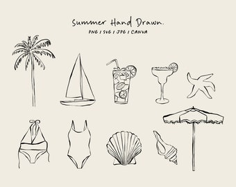 Hand drawn summer illustrations. Icons in SVG / PNG / Canva for invitations, stationery, design. Instant download clipart