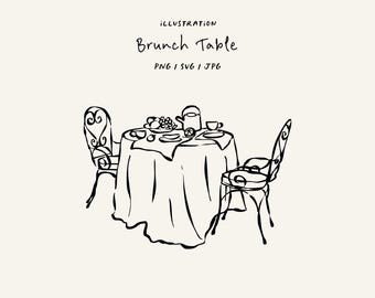 Hand drawn brunch table (SVG, PNG, JPG). Tablescape for invitations, stationery, or branding. Brunch icon for invitations.