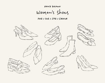 Hand drawn shoe illustration. Icons in SVG/PNG/Canva format for invitations, stationery, and design. Women's shoes clipart