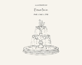 Hand drawn water fountain SVG. PNG. Fountain illustration for invitations, stationery, or branding. Romantic icon.