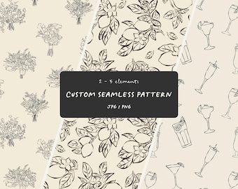 Exclusive custom seamless pattern with 2 - 5 illustrations. Custom hand drawn for textiles, wallpaper, graphic design, marketing, stationery