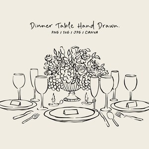 Handgezeichnete Tafel (SVG, PNG, CANVA). Tischdekoration für Einladungen, Briefpapier oder Branding. Symbol für Dinnerparty-Einladungen.