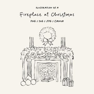 Cheminée de Noël dessinée à la main SVG, PNG, CANVA. Illustration de Noël pour cartes, invitations, papeterie ou réseaux sociaux.