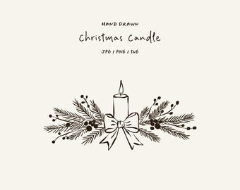 Hand-drawn Christmas candle in SVG, PNG, and JPG formats. Christmas illustration for cards and invitations. Christmas centerpiece.