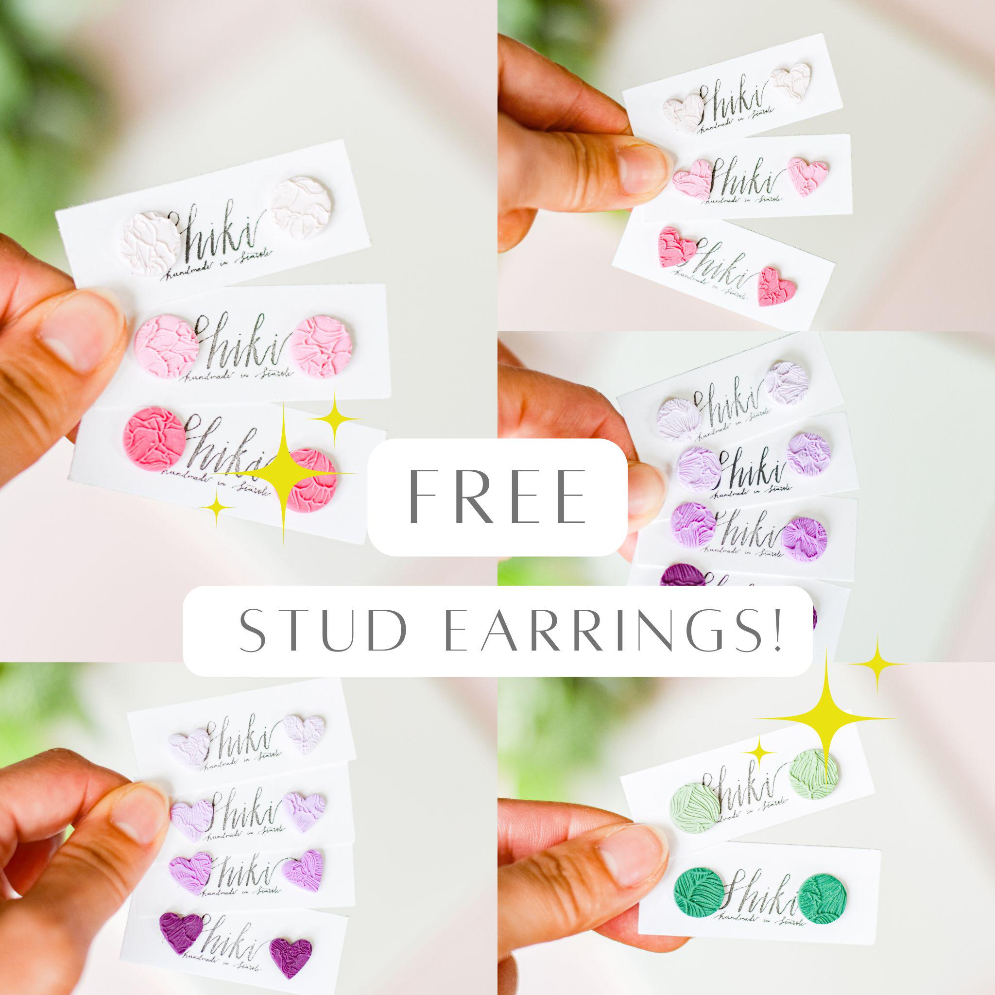 FREEBIE | Floral textured Stud Earrings | Circle | Heart | Minimalist | Polymer Clay Earrings | Handmade Earrings