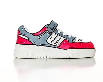 Custom Cartoon Red&Gray Kids' Shoes L-BE