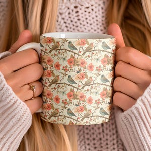 Nature lover gift coffee mug for flower lover, bird mug gift for grandma Nature Inspired Mug, Birdwatcher Gift cottage mug, gift for mom