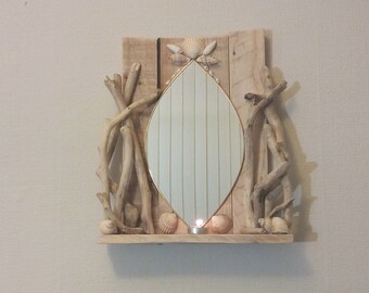 Driftwood Wall Mirror with Tealight Candle Shelf