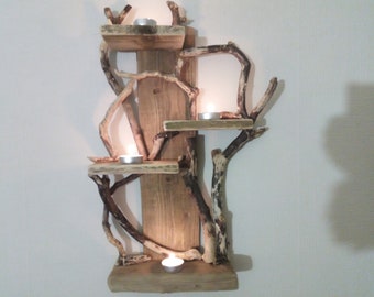 Natural Driftwood Tealight Sconce Wall Decor