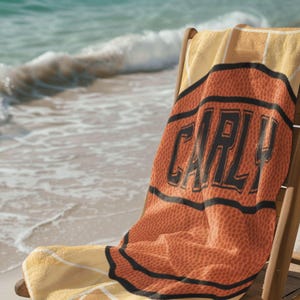 Custom Basketball Beach Towel with Name, Basketball Towel, Personalized Towel, Sports Gift for Basketball Fan, Basketball Bath Towel