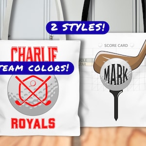 Personalized Bag for Golf Fan with Name, Custom Bag for Golf Player with Name and Team, Golf Team Colors Tote with Number