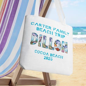 Personalisierte Strandtasche mit Namen, personalisierte Strandtasche für Urlaub oder Pool, niedliches Meeresbewohner Alphabet, Familienurlaubstasche