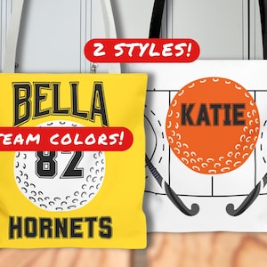 Personalized Bag for Field Hockey Fan with Name, Custom Bag for Field Hockey Player with Name and Team, Field Hockey Team Colors Tote