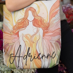 Personalisierte Tragetasche mit Namen, personalisierte Strandtasche für Urlaub oder Pool, personalisiertes Engelgeschenk, Bibellagergeschenk, Junggesellinnengeschenk