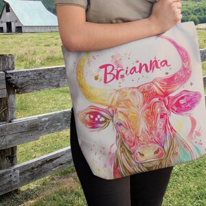 Personalisierte Tragetasche mit Namen, personalisierte Strandtasche für Urlaub oder Pool, personalisiertes Kuh Geschenk, Bauernhof Mädchen Geschenk, Junggesellinnenabschied Geschenk