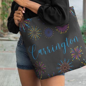 Benutzerdefinierte Tasche mit Namen, Familienurlaub, Seereise, Pool-Tasche, Bauernmarkt personalisierte Tasche, Muttertagsgeschenk, Feuerwerk-Tasche