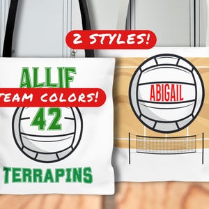 Personalized Bag for Volleyball Fan with Name, Custom Bag for Volleyball Player with Name and Team, Volleyball Team Colors Tote with Number