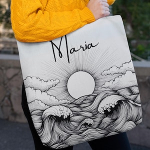Personalisierte Tasche mit Namen, personalisiertes Geschenk für Mutter, wiederverwendbare Einkaufstasche, Pool-Tasche, personalisierte Tasche, Bauernmarkt-Tasche, Tasche für stürmische Meere