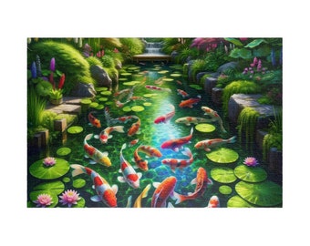 Colorful Koi Pond Puzzle (110, 252, 520, 1014-piece) Adults Puzzle, Unique Jigsaw, Family Puzzle, Brain Game, Puzzle Night, Grandparents