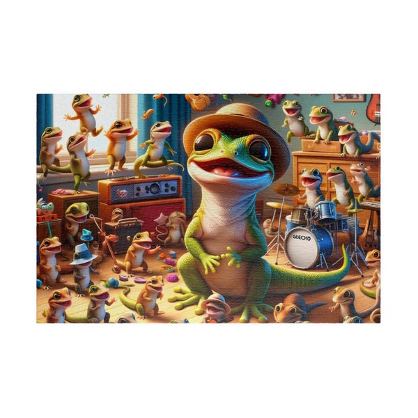 Gecko Party Time! Puzzle (110, 252, 520, 1014-piece) Adults Puzzle, Unique Jigsaw, Family Puzzle, Brain Game, Puzzle Night, Gift