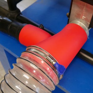 IMPROVED PROCESS! Table Saw 2.5 inch dust port to 4 inch dust collector adapter, with splitter for overhead dust collection