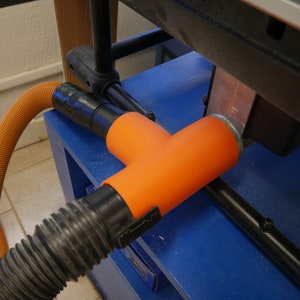 IMPROVED PROCESS! Table Saw 2.5 inch dust port to 2.5 inch shop vacuum adapter, with splitter for overhead dust collection