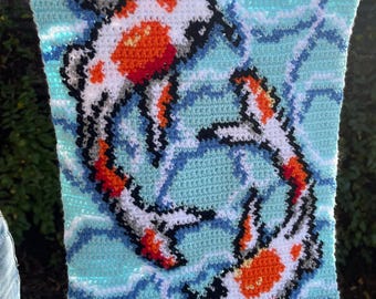 Tapiz de ganchillo con peces koi - Patrón en PDF