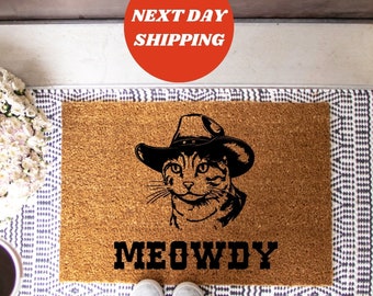 Meowdy Doormat, Funny Door Mat, Cat Doormat, Funny Welcome Mat, Cowboy Kitty Doormat, Closing Gift, Cute Doormat, Housewarming Gift, Doormat