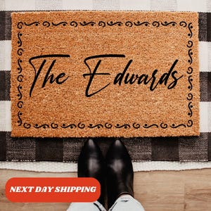 Christmas Family Name Doormat, Christmas Decor, Grandparents Gift, Custom Name, Christmas Welcome Mat, Holiday Doormat, Front Door Mat