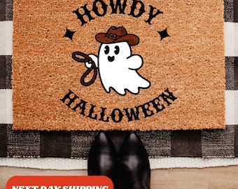 Ghost Cowboy Halloween Mat, Halloween Decor, Fall Decor, Welcome Mat, Housewarming Gift, Front Door Mat, Western Ghost, Western Halloween