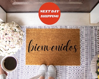 Bienvenidos Doormat, Cursive Script Door Mat, Custom Door Mat, Welcome Mat, Spanish Doormat, Espanol Home Decor, Front Door Decor
