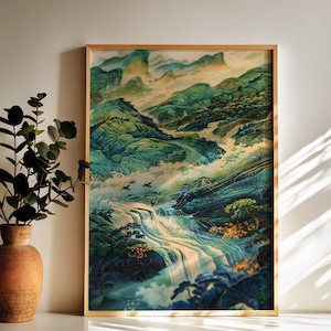 Hokusai Ukiyo-e Japanese Waterfall Wall Art, Home Decor, Minimalist Art, Modern Living Room Framed Print, Office Wall Decor, Wall Art
