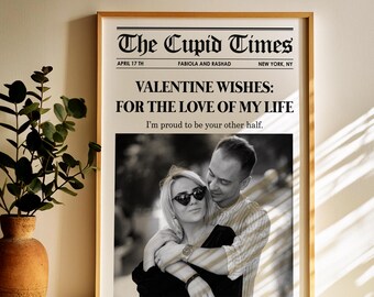 Custom Couple Newspaper Print, Anniversary Gift, Framed Art, Custom Couple Photo, Valentine's Day Gift, Living Room Wall Art, Home Decor