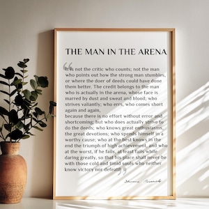 The Man In The Arena Sign, The Man In The Arena Framed, Theodore Roosevelt, The Man in the Arena, Office Wall Decor, Living Room Wall Art
