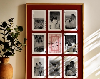 Marco de collage de fotos personalizado, póster de cartas de juego personalizado, decoración de pared estética, regalo romántico, póster de amor, lámina "¿Qué tan afortunados somos?"