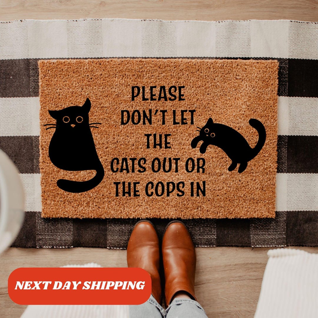 Targa In Metallo 20x30 Cm 'Keep Door Closed' Con Gatto Nero - Divertente Per Interni/Esterni
