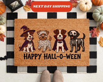 Happy Hall O Ween Doormat, Spooky Season, Dog Lover Gift