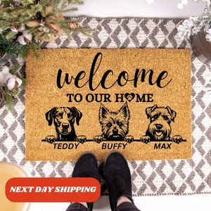 Welcome To Our Home Doormat, Personalized Dog Gift, Dog Welcome Mat, Housewarming Dog Gift, Custom Name Doormat, Dog Lover Gift, Home Gifts