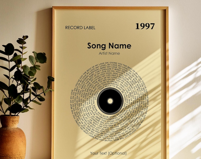 Custom Vinyl Song Lyric Print, Anniversary Gift, Favorite Song Print, Custom Lyric Print, Custom Vinyl Lyrics Print, Framed Song Poster
