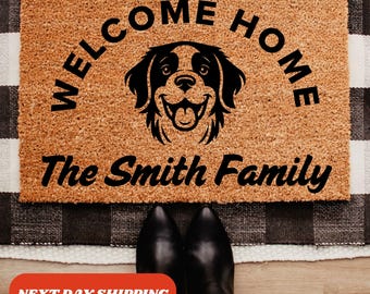 Custom Welcome Home Doormat, Custom Family Name Doormat, Custom Dog Doormat, Dog Owner Gift, Housewarming Gift, Farmhouse Decor, Door Mat