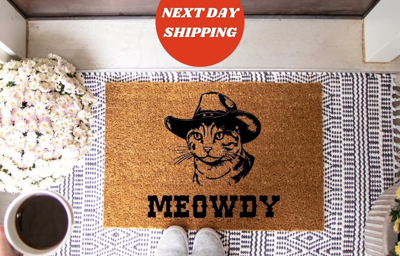 Meowdy Doormat, handmade on Etsy