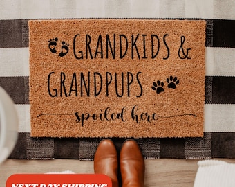 Grandkids and Grandpups Spoiled Here Doormat, Grandma Welcome Mat, Grandparents Gifts, Front Door Decor, New Home Gift, Housewarming Gift