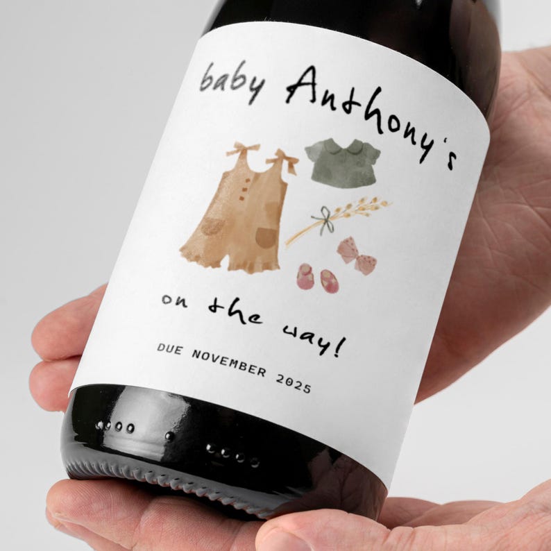 Baby Announcement Champagne Labels, Wine Bottle Labels, Pregnancy ...