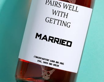 Pairs Well With Getting Married Wedding Wine Label, Bachelorette Favors, Wedding Day Gift, Gift for Couple, Wine Sticker, Getting Married