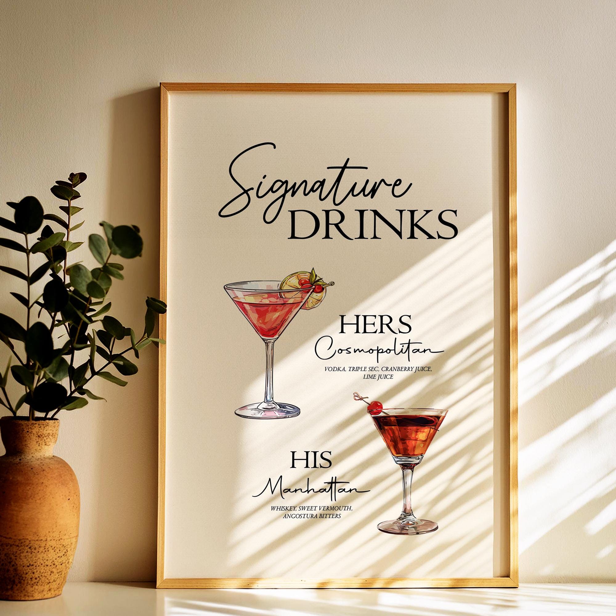 Custom Cocktail Frame, Personalized Cocktail Lover Art Poster, Bar Sign Aesthetic Wall Decor, Bar Accessories, Favourite Drinks Illustration