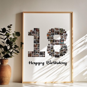 18th Birthday Photo Collage, Personalized 18th Birthday Photo Collage, Number Collage, Gifts for Him, Gifts for Her, Birthday Gift, Wall Art